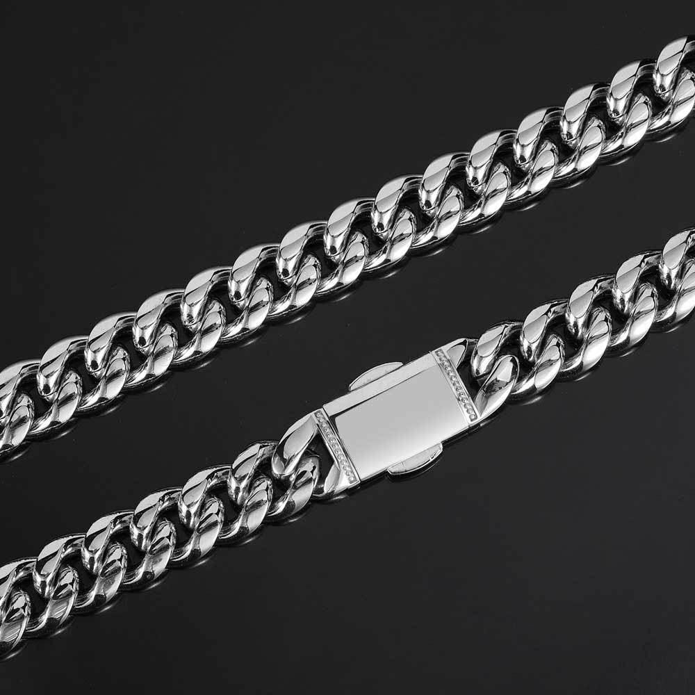 12mm Cuban Chain Necklace with 18K Gold Plating and Spring Clasp for Men | Polished Stainless Steel | Caratix Jewelry - CaratixJewelry