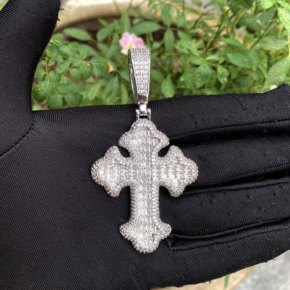 Iced Out Baguette Cross Pendant | Men's Real Copper CZ Necklace - CaratixJewelry