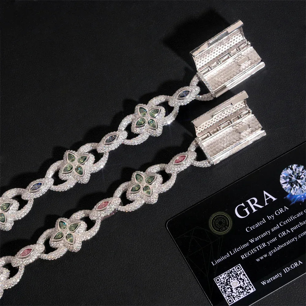 20mm Four-Leaf Clover Moissanite Cuban Link Bracelet – S925 Sterling Silver Iced-Out Hip Hop Streetwear Jewelry - CaratixJewelry