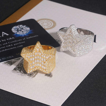 Men’s Moissanite Star Ring | S925 Silver Iced Out Hip Hop Fashion Jewelry - CaratixJewelry