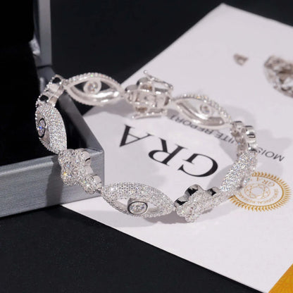 Moissanite Eye & Cross Cuban Link Bracelet – S925 Sterling Silver Iced-Out Hip Hop Streetwear Jewelry - CaratixJewelry