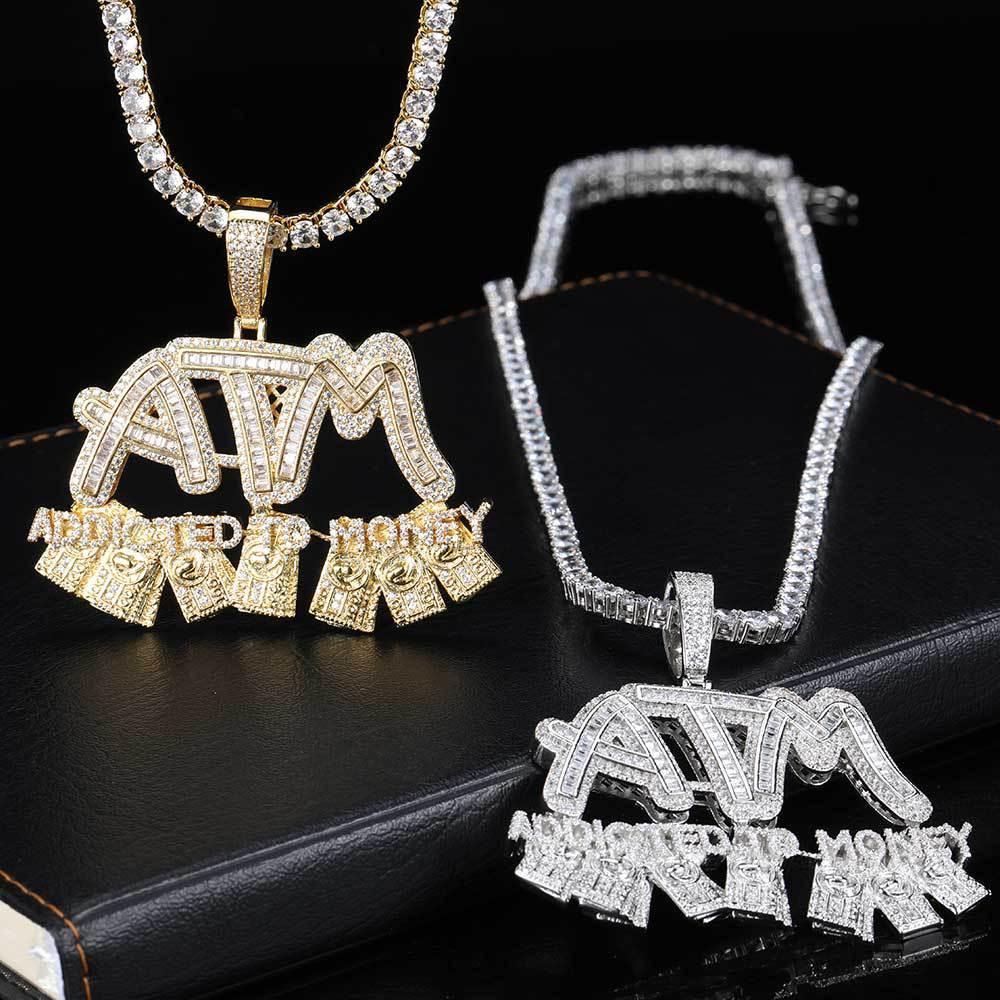ATM Dollar Letter Pendant Necklace with T-Shaped Zircon Stones for Men | Caratix Jewelry - CaratixJewelry