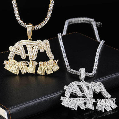 ATM Dollar Letter Pendant Necklace with T-Shaped Zircon Stones for Men | Caratix Jewelry - CaratixJewelry