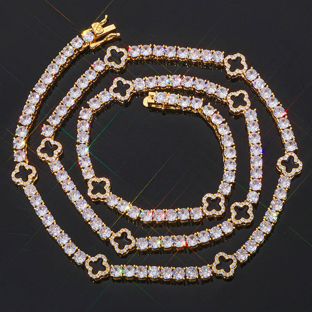 5mm Men's S925 Sterling Silver Clover Tennis Chain | Iced Out Zircon Necklace | Premium Gold Chain Rapper Aesthetic | Caratix - CaratixJewelry
