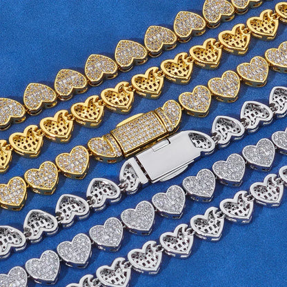8mm Heart Moissanite Cuban Link Chain – S925 Sterling Silver Iced-Out Hip Hop Men’s Luxury Streetwear Necklace - CaratixJewelry