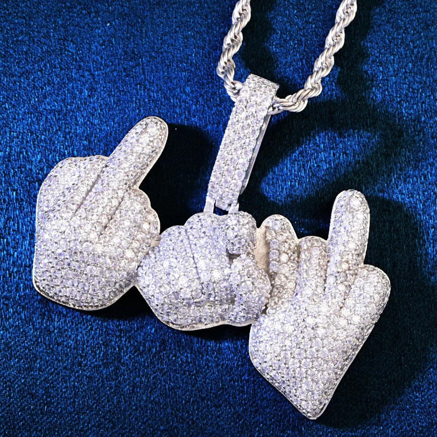 Hand Gesture Pendant Necklace | CZ Iced Out Hip Hop Rapper Streetwear Jewelry - CaratixJewelry