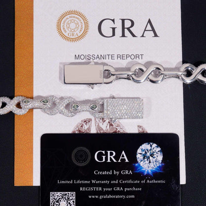 13mm Moissanite Figure-Eight Bracelet | S925 Silver Iced Out Hip Hop Jewelry - CaratixJewelry