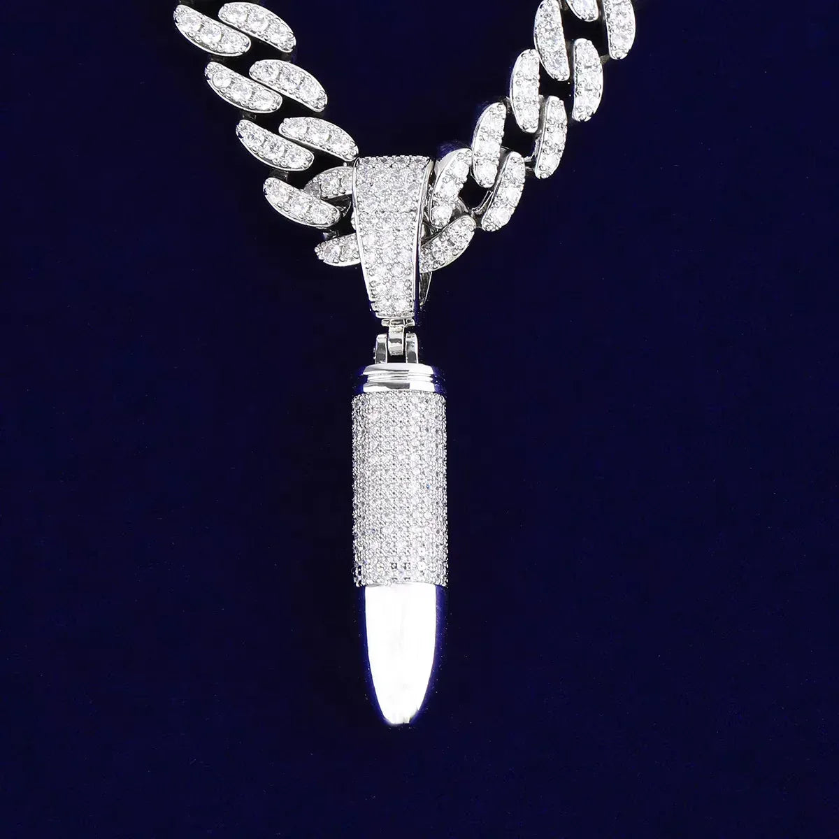 Iced Out Geometric Capsule Pendant | Women's Utilitarian "Urban Armor" Necklace | Premium Copper CZ Cylinder Charm | Cyber Y2K & Techwear Jewelry | Caratix - CaratixJewelry