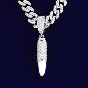 Iced Out Geometric Capsule Pendant | Women's Utilitarian "Urban Armor" Necklace | Premium Copper CZ Cylinder Charm | Cyber Y2K & Techwear Jewelry | Caratix - CaratixJewelry