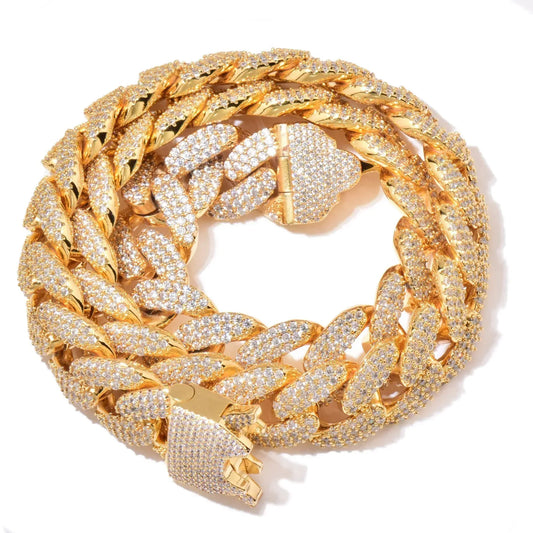 18mm Iced Out Gold Cuban Chain Necklace - CaratixJewelry