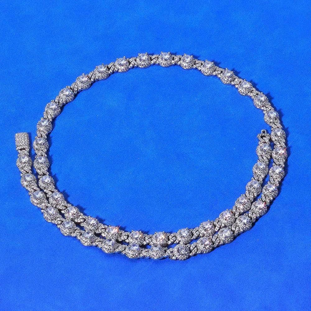 7.5mm Round Bead Cuban Link Zircon Hip Hop Necklace Gold Chain Rapper Style for Men | Caratix Jewelry - CaratixJewelry