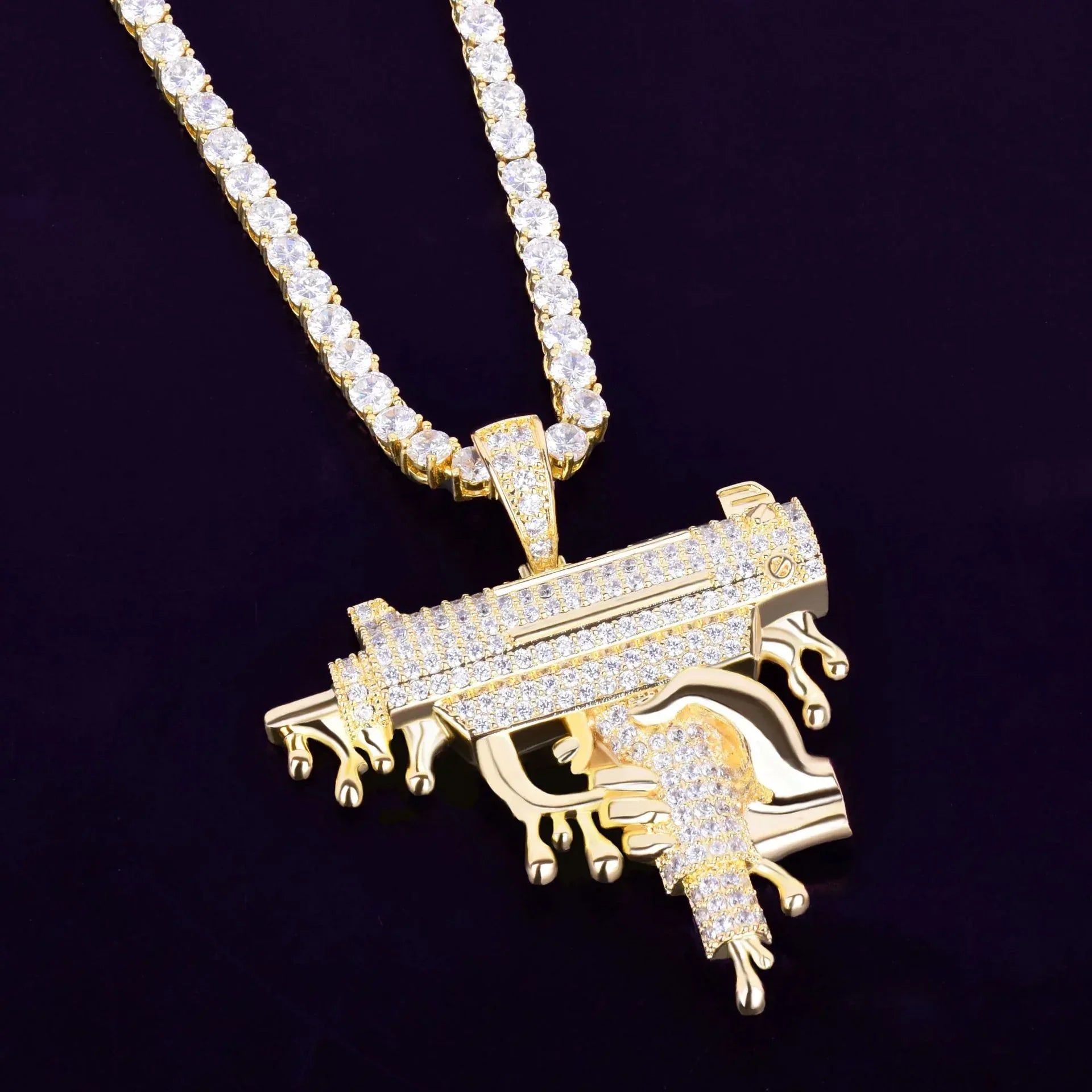 Men's Dripping Squirt Gun Necklace | Premium Copper CZ Streetwear Bling Caratix - CaratixJewelry