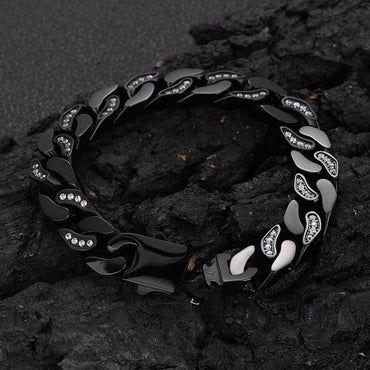 12mm Stainless Steel Hip Hop Bracelet with CNC Half Pavé Zircon - CaratixJewelry