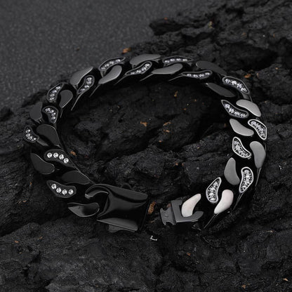 12mm Stainless Steel Hip Hop Bracelet with CNC Half Pavé Zircon - CaratixJewelry