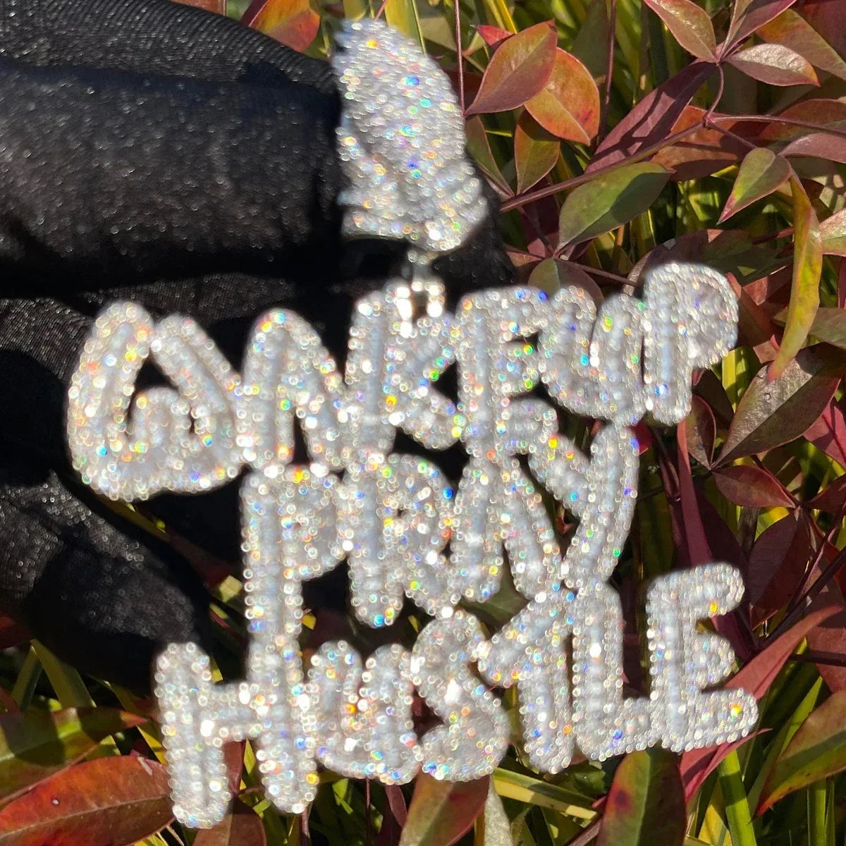 Luxury Wake Up Pray Hustle Iced Out Pendant | Men's Hip Hop Quote Necklace | Premium Copper CZ Motto Jewelry | Unisex Entrepreneur Bling | Caratix - CaratixJewelry