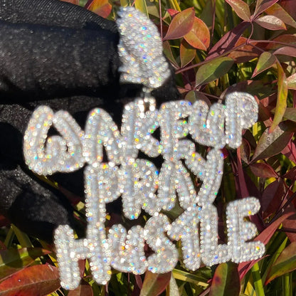 Luxury Wake Up Pray Hustle Iced Out Pendant | Men's Hip Hop Quote Necklace | Premium Copper CZ Motto Jewelry | Unisex Entrepreneur Bling | Caratix - CaratixJewelry