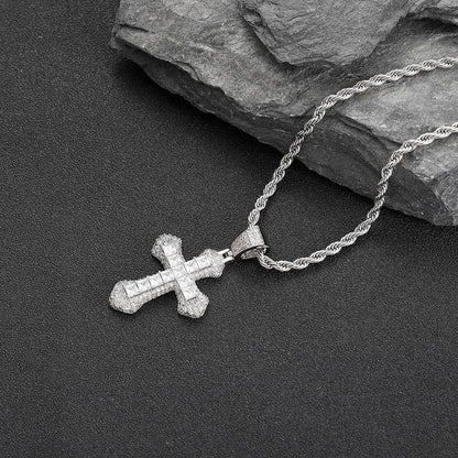 Custom Colored Zircon Cross Pendant Necklace with Full Design for Men and Women | Caratix Jewelry - CaratixJewelry
