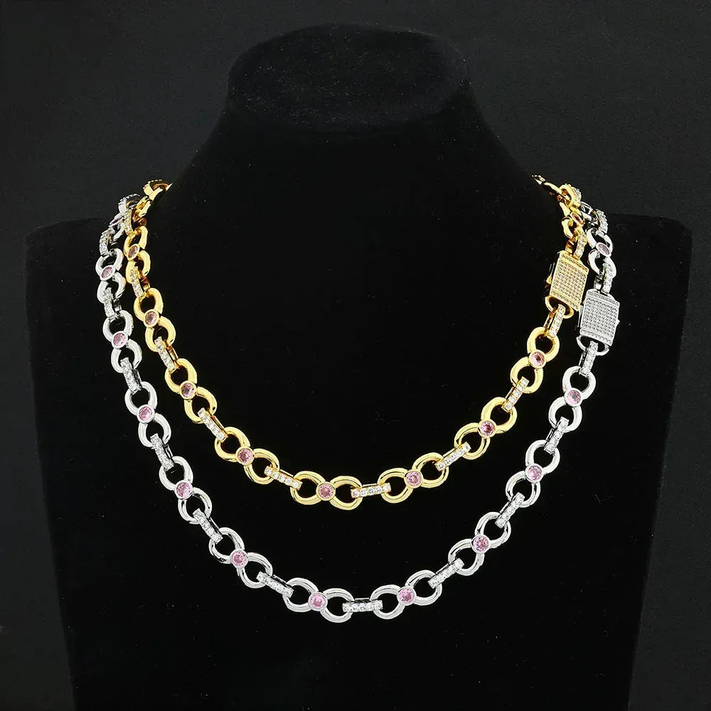 Custom 12mm Pink Zircon Infinity 8 Link Iced Out Chain for Rapper | Caratix - CaratixJewelry