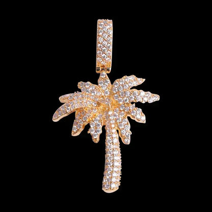 Miami Palm Tree Pendant Necklace for Men | Hip Hop Iced Out Pave CZ Jewelry | Tropical Copper Zircon Ice Pendant | Caratix - CaratixJewelry