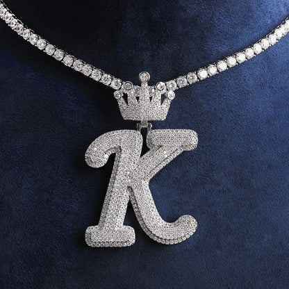 Iced Out Crown Letter K Pendant | Real Copper CZ Initial Necklace - CaratixJewelry