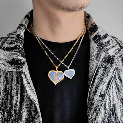 Custom DIY Stainless Steel Heart Photo Pendant Necklace for Men | Caratix Jewelry - CaratixJewelry
