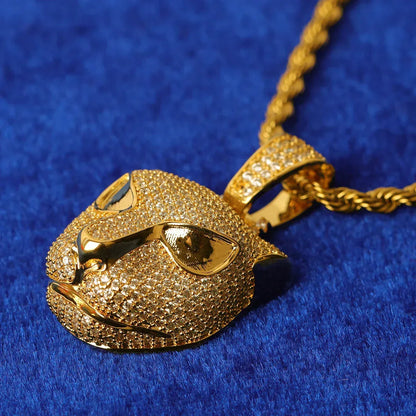 Iced Out 3D Panther Head Pendant | Men's Fierce Leopard Necklace | Premium Copper CZ Wild Cat Jewelry | Apex Predator Bling | Caratix - CaratixJewelry