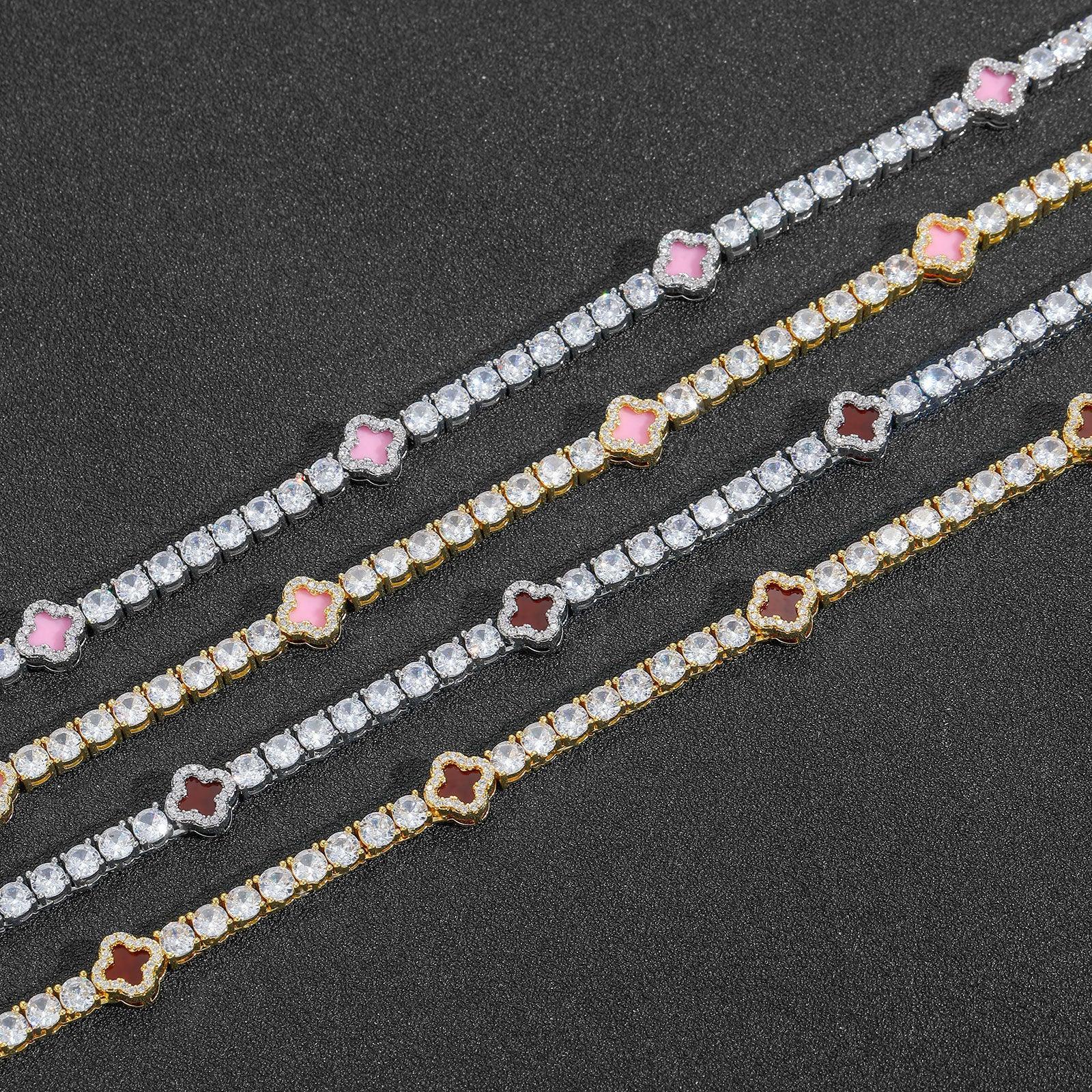 Red Clover Zircon Tennis Chain | Women's Luxury Red Hip Hop Bling Choker & Necklace | Caratix - CaratixJewelry