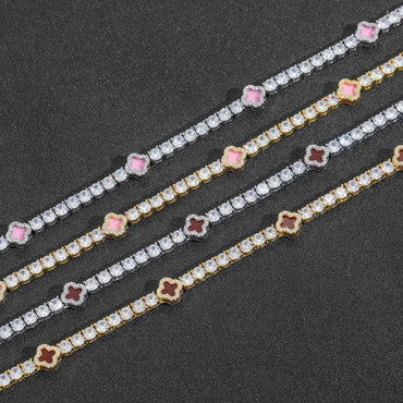 Red Clover Zircon Tennis Chain | Women's Luxury Red Hip Hop Bling Choker & Necklace | Caratix - CaratixJewelry