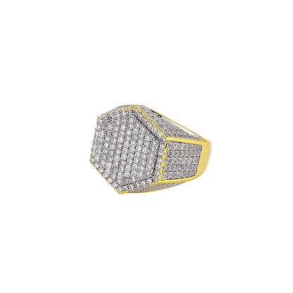 Men's Iced Out Hexagon Signet Ring | Geometric Micro-Pave Band | Caratix