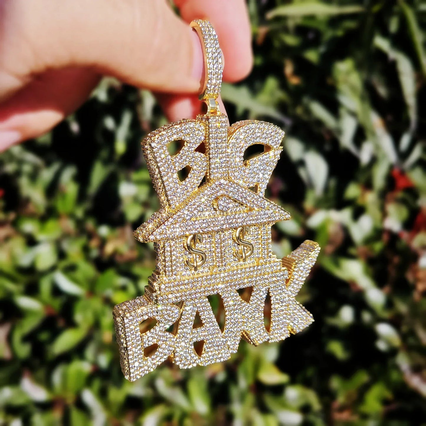 Iced Out Big Bank Pendant Necklace – Hip Hop Money CZ Jewelry for Trendy Street Style - CaratixJewelry
