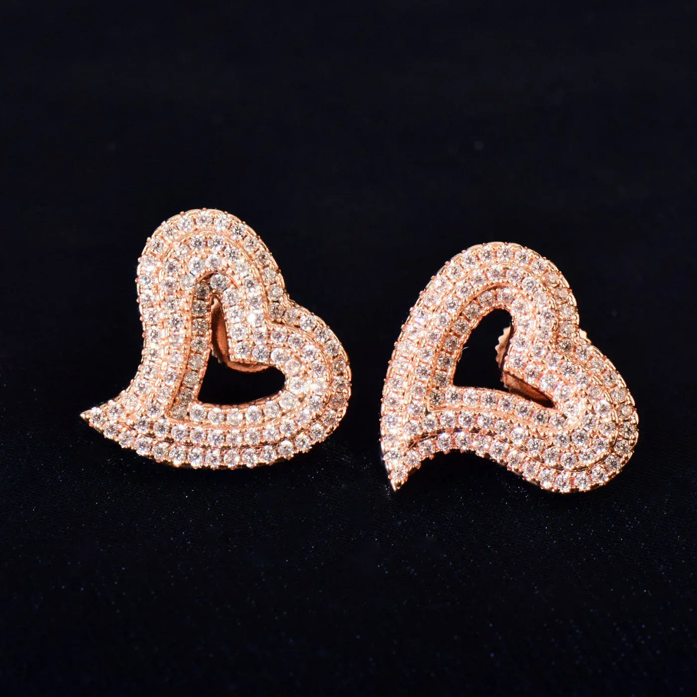 Iced Out Hollow Heart Zircon Stud Earrings | Retro Luxury Hip Hop Jewelry | Caratix Jewelry - CaratixJewelry