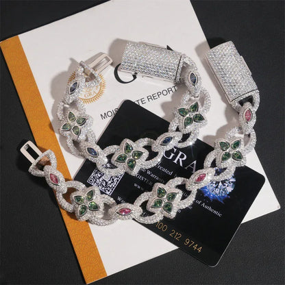 20mm Four-Leaf Clover Moissanite Cuban Link Bracelet – S925 Sterling Silver Iced-Out Hip Hop Streetwear Jewelry - CaratixJewelry