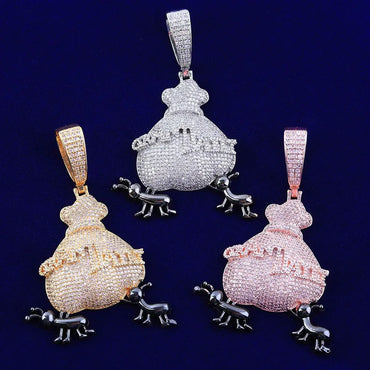 Iced Out Ant Carrying Money Bag Pendant | Men's & Women's "Secure The Bag" Necklace | Premium Copper CZ Hustle Jewelry | Motivational Bling | Caratix - CaratixJewelry
