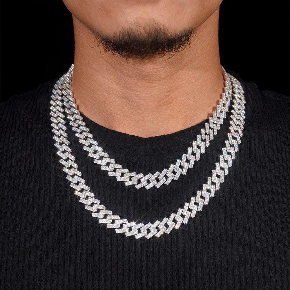 13mm Moissanite Cuban Link Necklace | S925 Silver Men’s Iced Out Hip Hop Chain - CaratixJewelry
