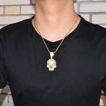 Men's Iced Out Skull Pendant Necklace | Gothic Hip Hop Skeleton Head | Premium Copper CZ Streetwear Bling | Edgy Rebel Jewelry | Caratix - CaratixJewelry