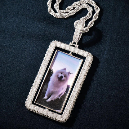 Spinning Photo Dog Tag Pendant | Iced Out CZ Custom Picture Hip Hop DIY Necklace - CaratixJewelry