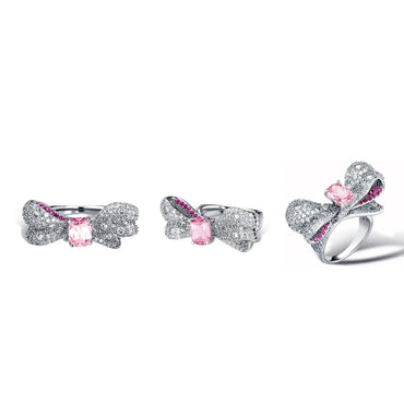 Colorful Gemstone Bow-knot Ring | Iced Out Rainbow Band | Caratix