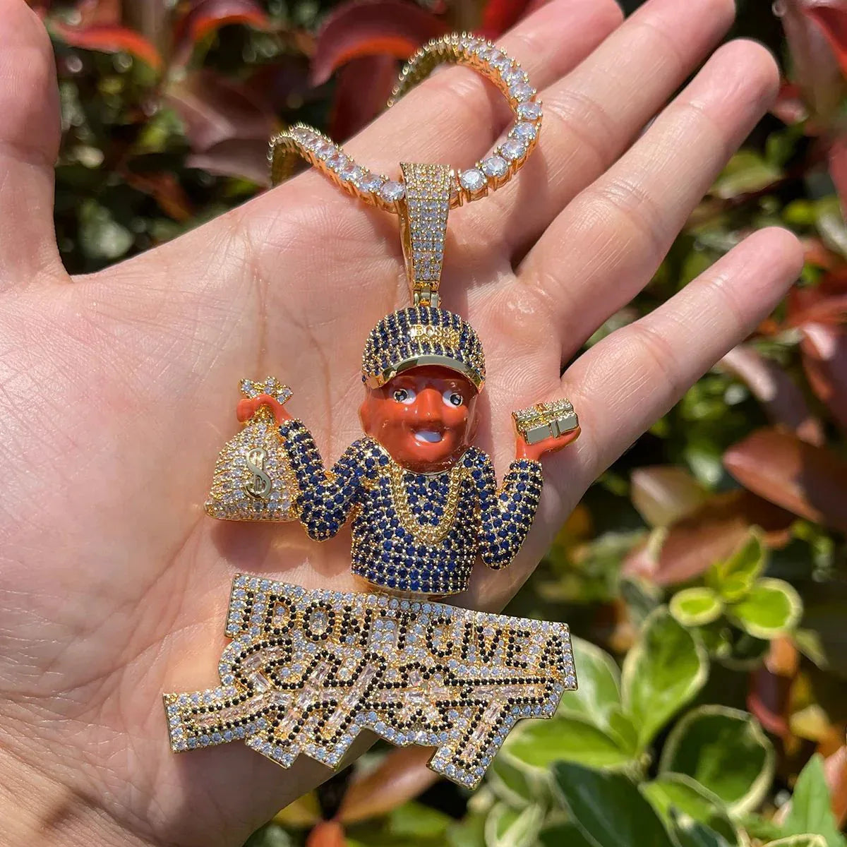 Iced Out "SHIT" Cartoon Letter Pendant | Men's Real Copper CZ Necklace - CaratixJewelry