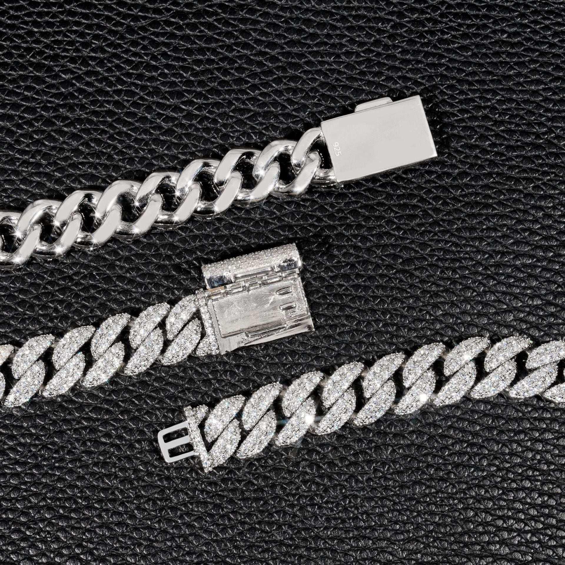 12mm Double-Row Moissanite Cuban Link Necklace | S925 Silver Iced Out Hip Hop Chain - CaratixJewelry