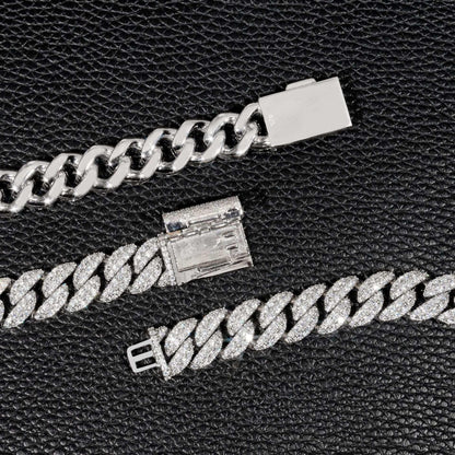 12mm Double-Row Moissanite Cuban Link Necklace | S925 Silver Iced Out Hip Hop Chain - CaratixJewelry