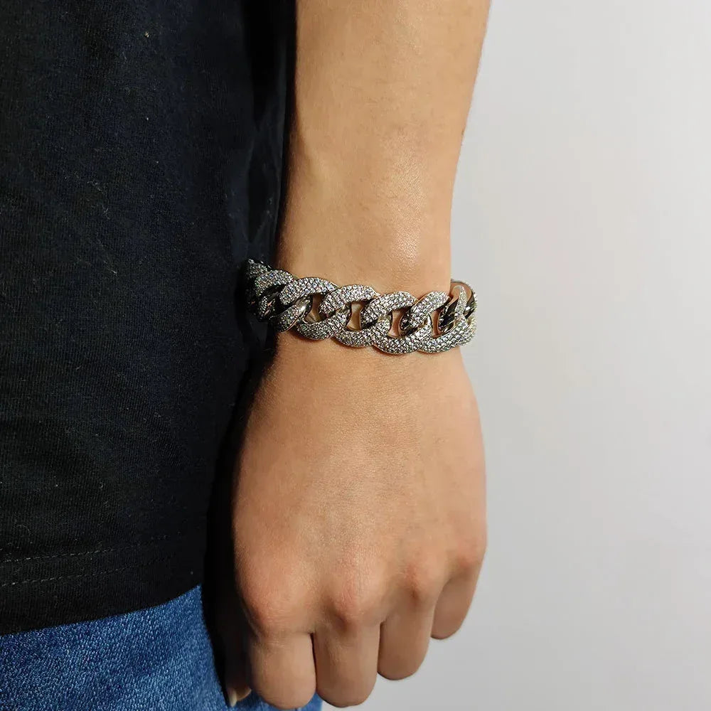 18mm Triple Row Iced-Out Cuban Link Bracelet with Full Zircon Stones - CaratixJewelry