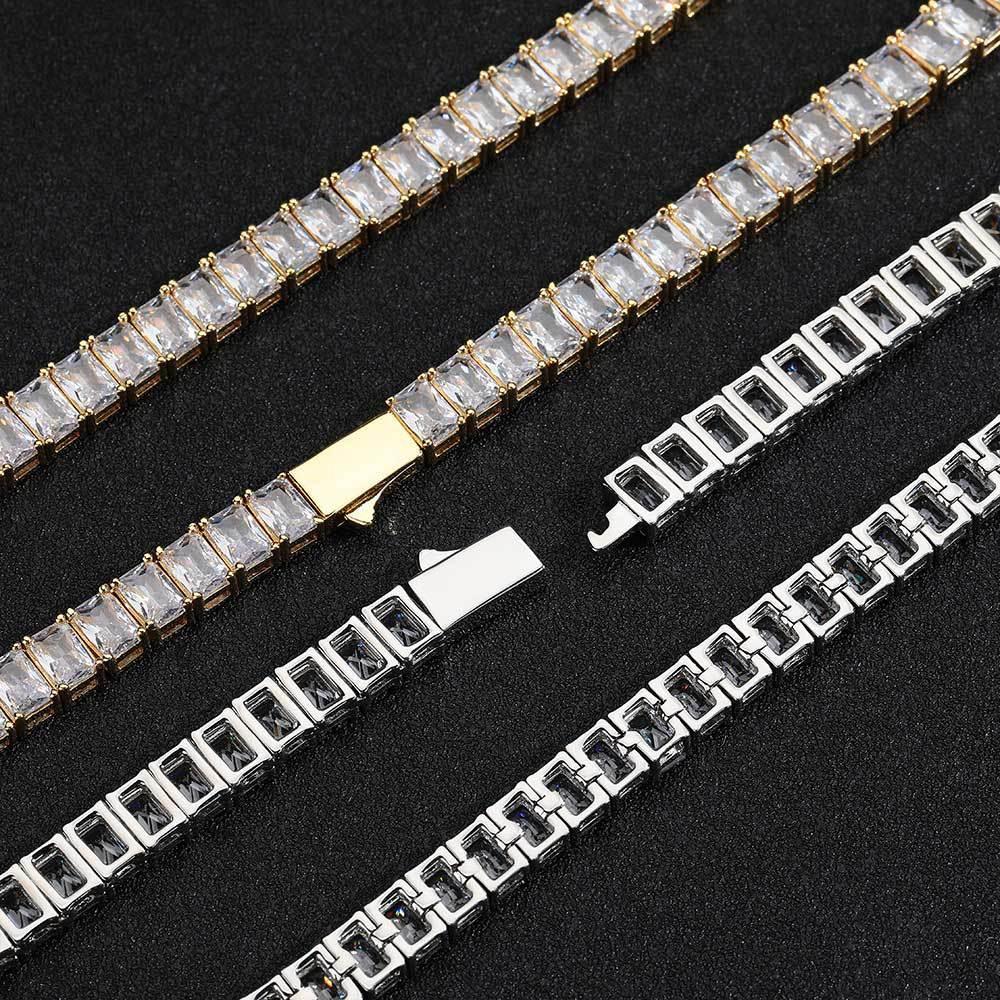 6mm Rectangular Moissanite Tennis Chain Necklace for Women – S925 Sterling Silver Luxury Hip Hop Jewelry - CaratixJewelry