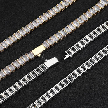 6mm Rectangular Moissanite Tennis Chain Necklace for Women – S925 Sterling Silver Luxury Hip Hop Jewelry - CaratixJewelry