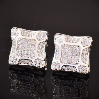 Square Zircon Gold Plated Stud Earrings | Simple & Trendy Hip Hop Jewelry | Caratix Jewelry - CaratixJewelry