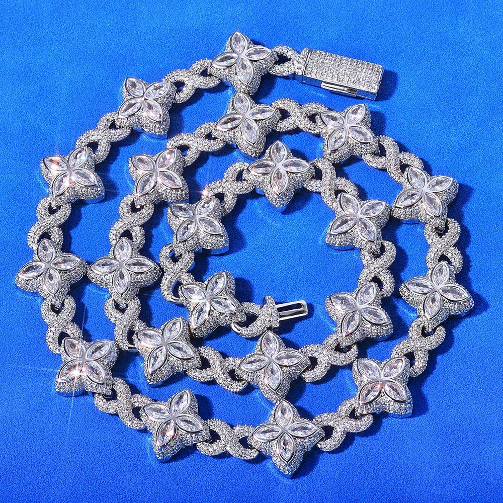 8mm S925 Silver Moissanite Infinity 8 Clover Cuban Chain | VVS Moissanite Rapper Chain | Tester Passed | Caratix - CaratixJewelry