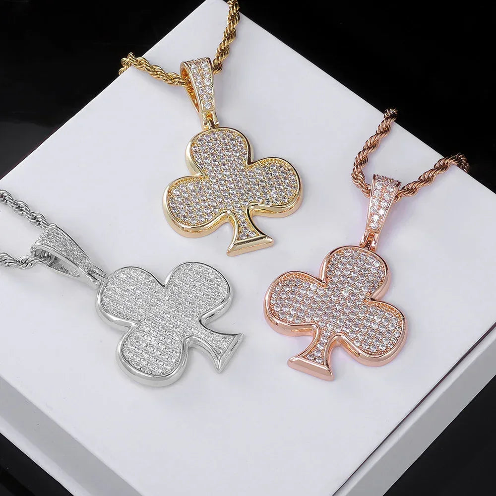 Iced Out Plum Blossom Pendant Necklace Zircon Gold Chain Rapper Style | Caratix Jewelry - CaratixJewelry