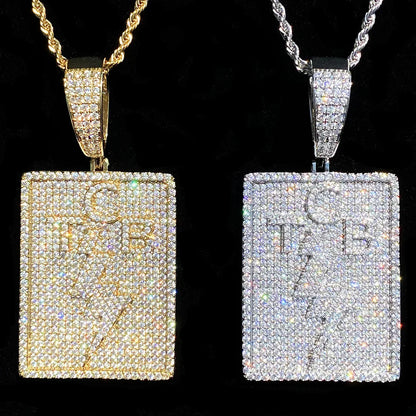 Iced Out TCB Lightning Bolt Dog Tag | Men's "Taking Care of Business" Necklace - CaratixJewelry