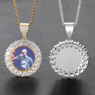 Custom Photo Pendant Iced Out Moissanite Necklace with Micro-Pave Zircon Frame for Men | Caratix Jewelry - CaratixJewelry