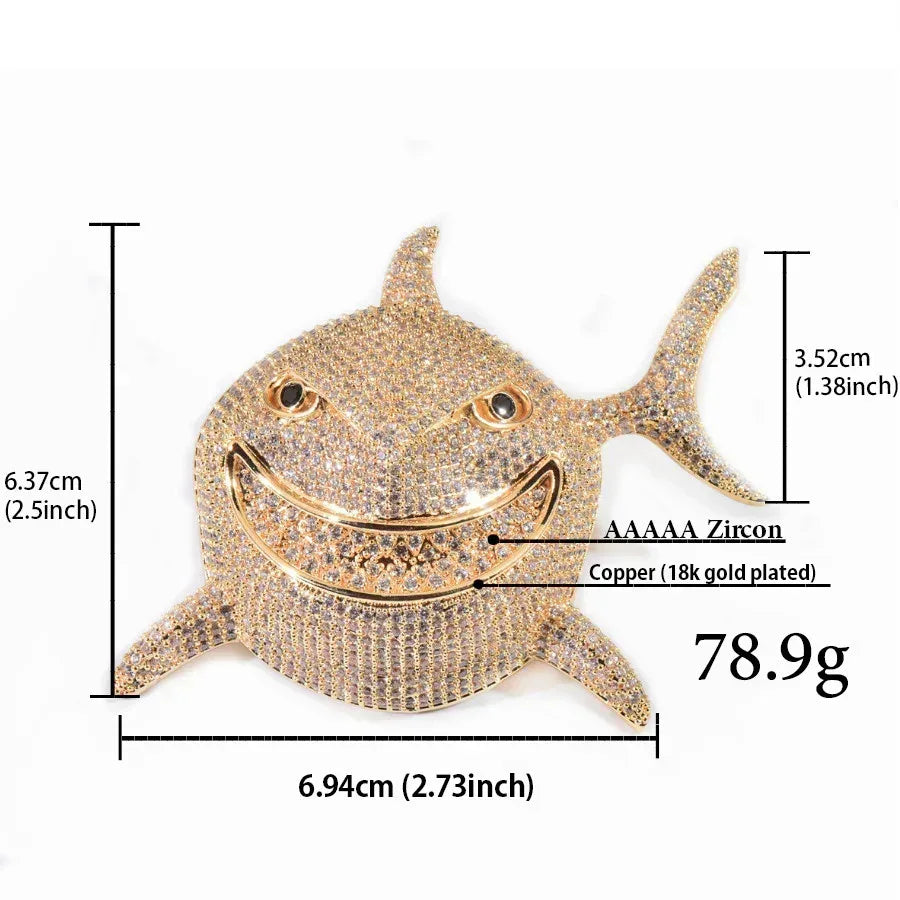 Iced Out Shark Pendant Necklace | CZ Hip Hop Men’s Streetwear Nightclub Jewelry - CaratixJewelry