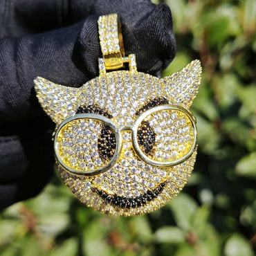 Four-Eyed Cartoon Pendant Necklace | CZ Iced Out Hip Hop Men’s Streetwear Jewelry - CaratixJewelry